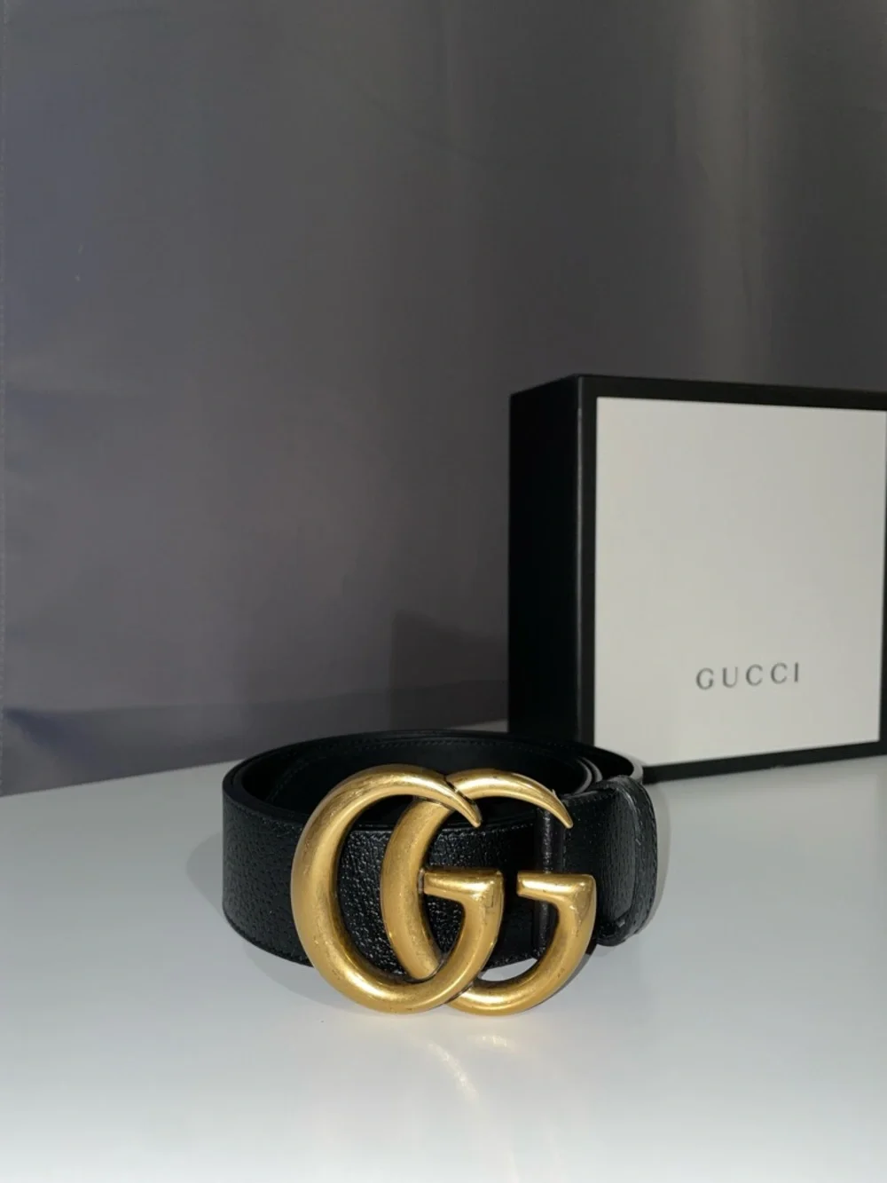 Gucci Black Leather Belt with Gold Double G Buckle